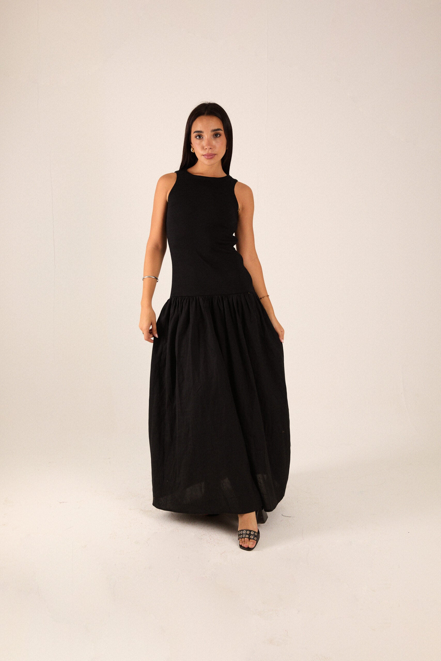 LOW WAIST POPLIN DRESS