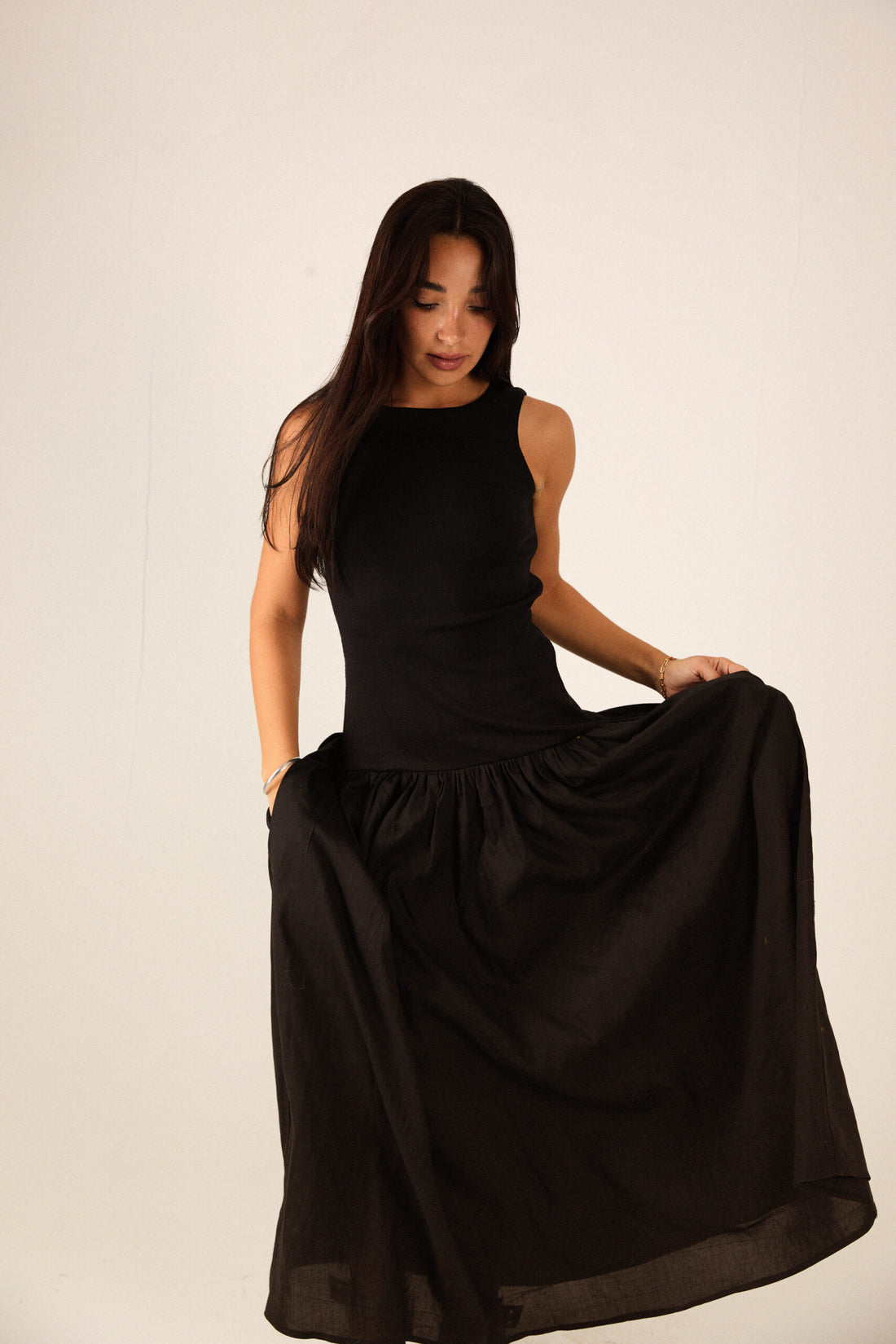 LOW WAIST POPLIN DRESS